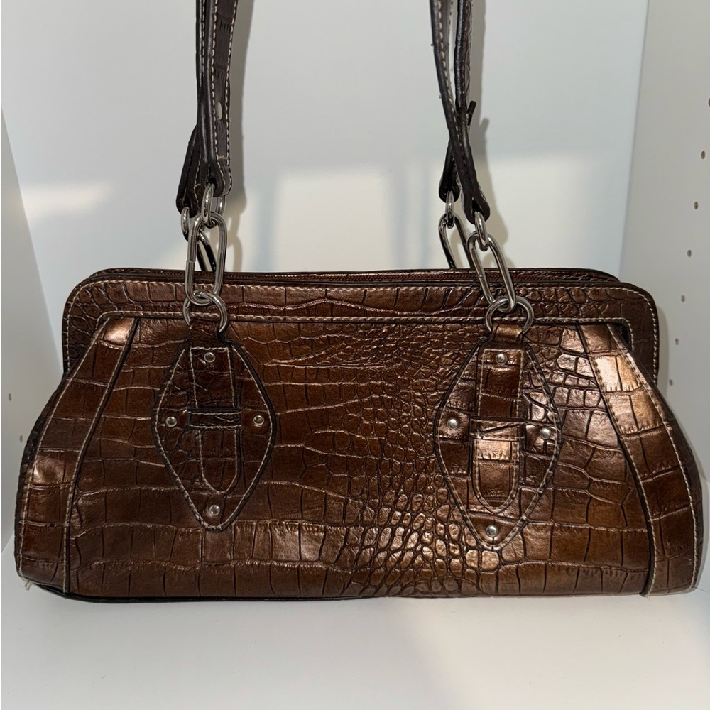 Shiny Brown Crocodile-Embossed Bag